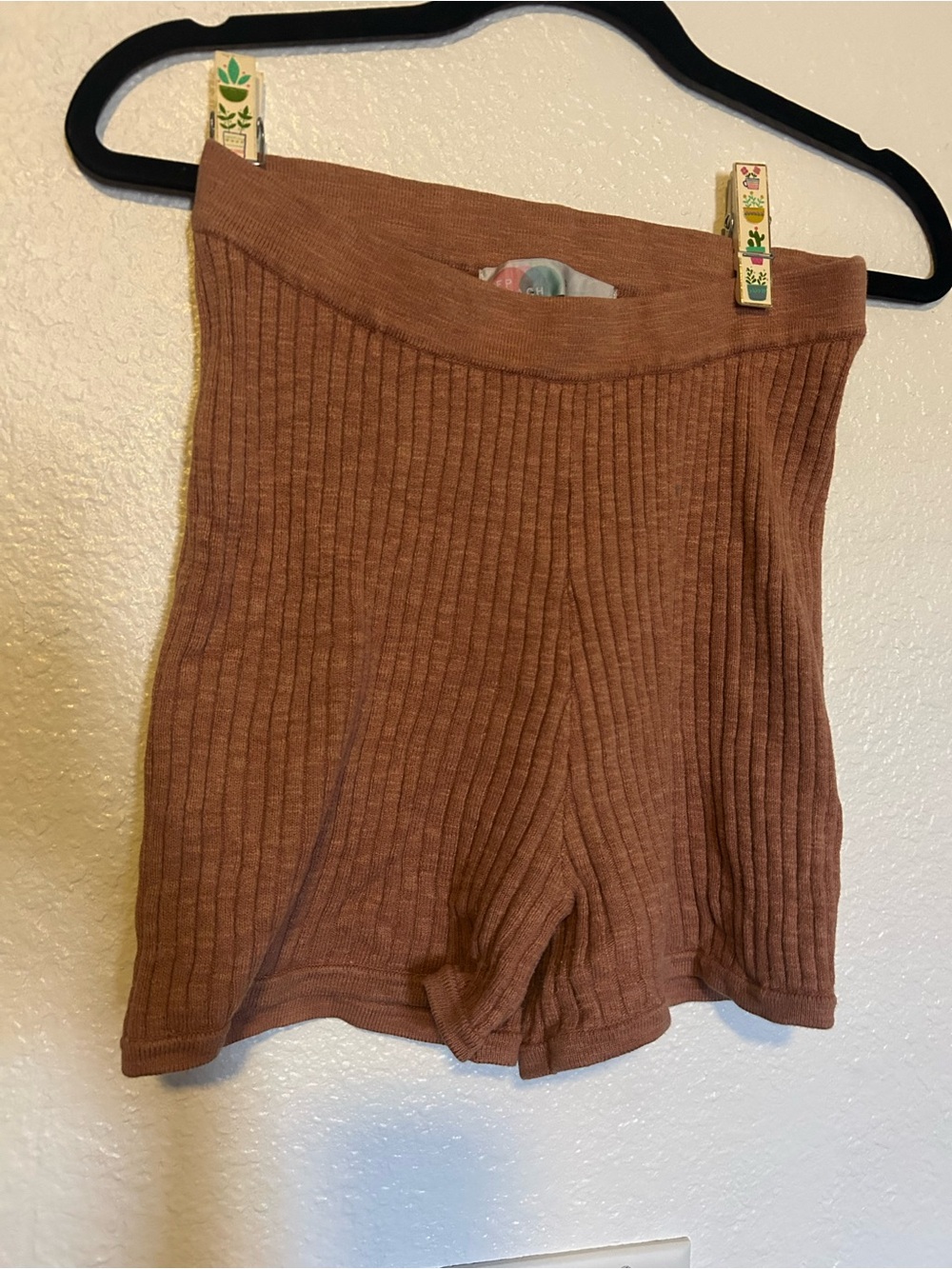High-Waist Ribbed Women’s Shorts — Brown